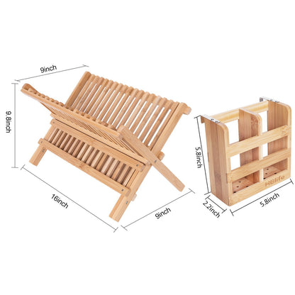 Bamboo Folding Dish Rack for Kitchen Organization