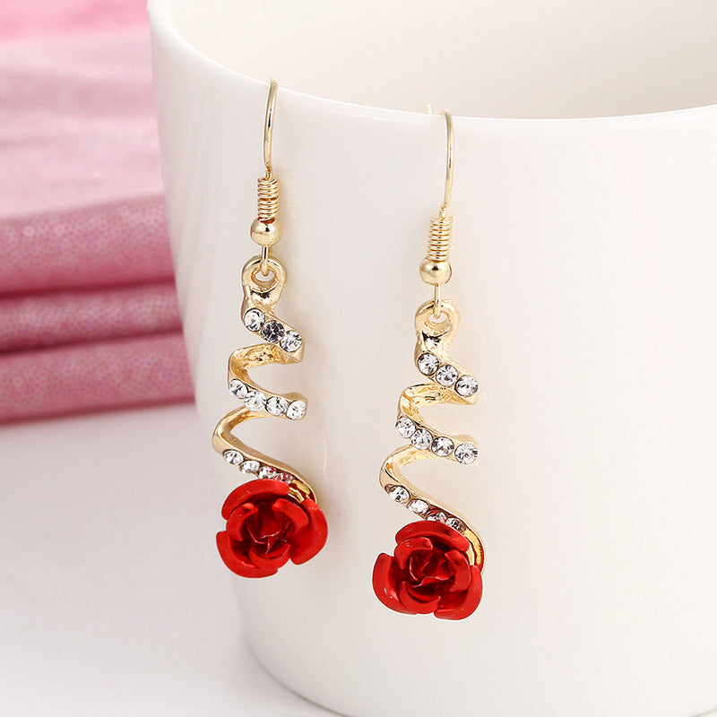 Korean Style Creative Rose Flower Earrings (Fashionable)