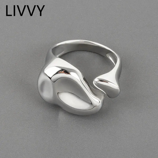 LIVVY Silver Color Irregular Width Open Ring