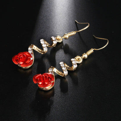 Korean Style Creative Rose Flower Earrings (Fashionable)